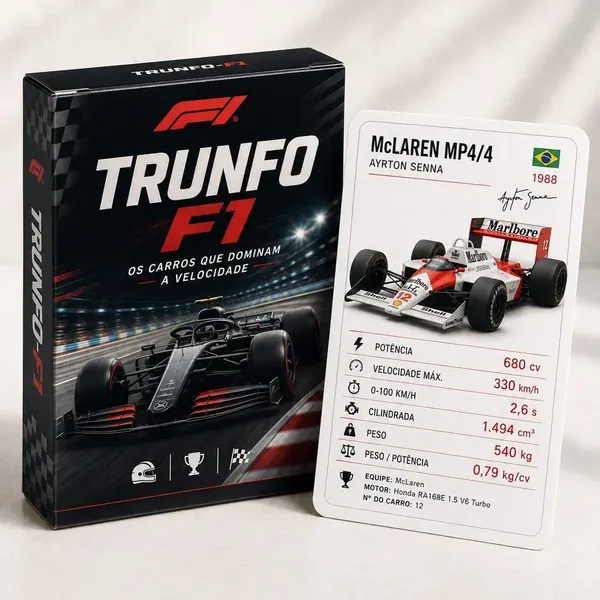 Caixa do Trunfo-F1 com carta da McLaren MP4/4